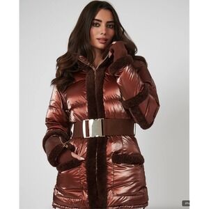 My Sunday Ski Shearling Pioneer Hooded Puffer Ski Jacket Cherry Chocolate sz S‎